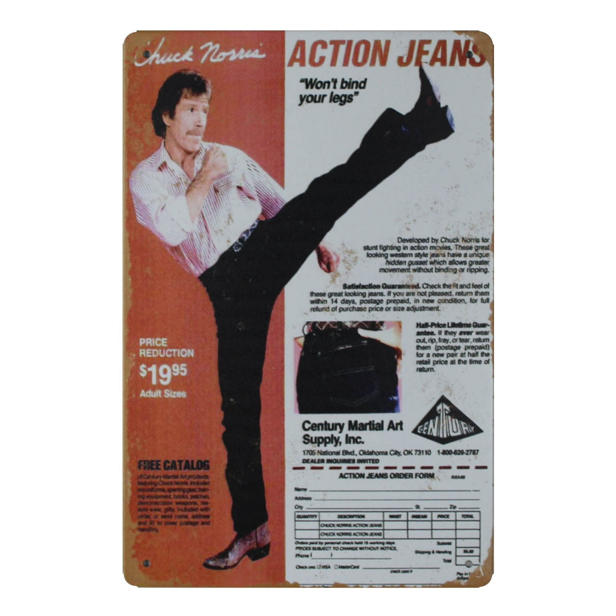 Vintage Look Reproduction 1980 Chuck Norris Action Jeans Metal Sign